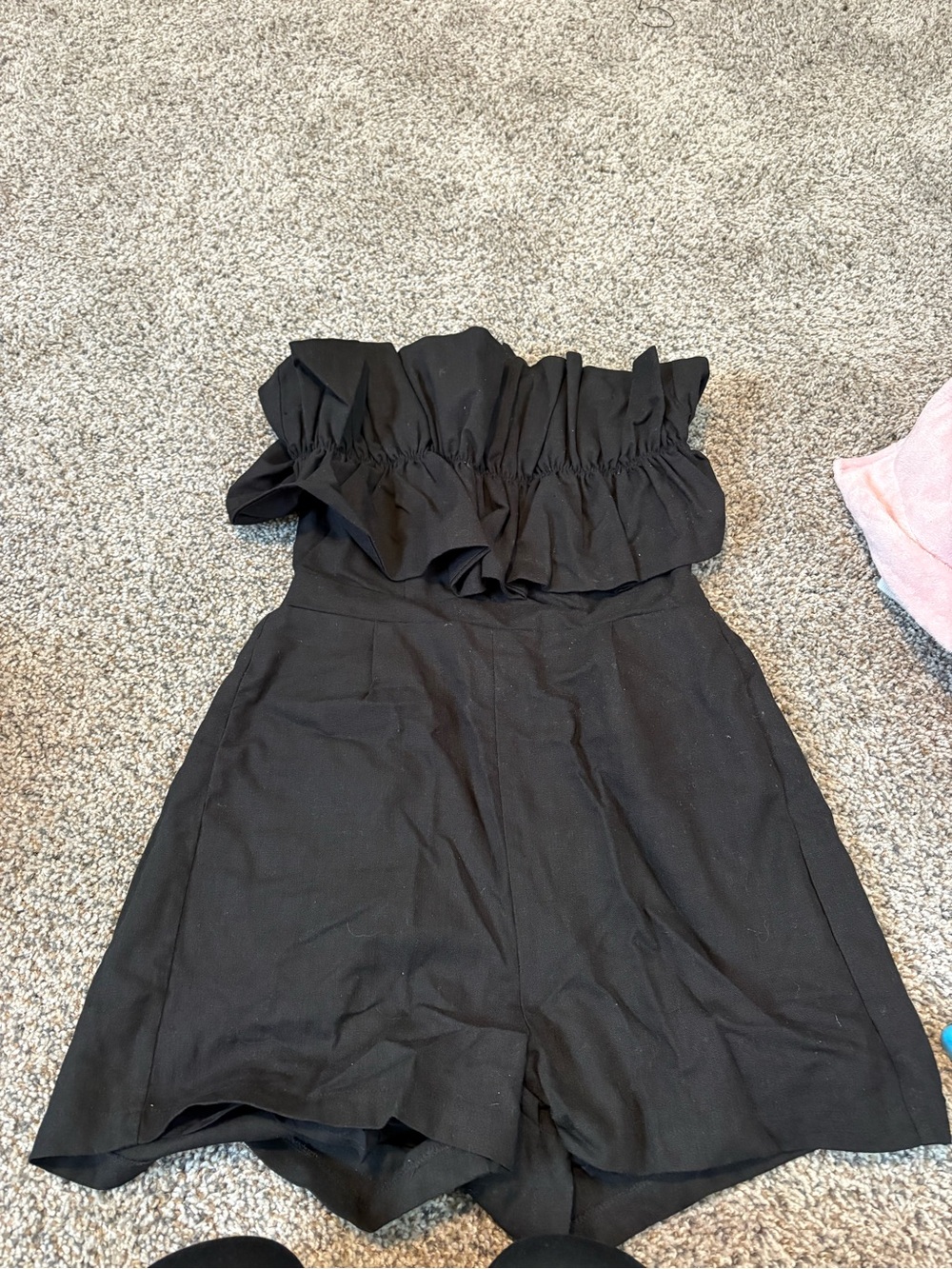 Lush Black Off-Shoulder Ruffle Romper